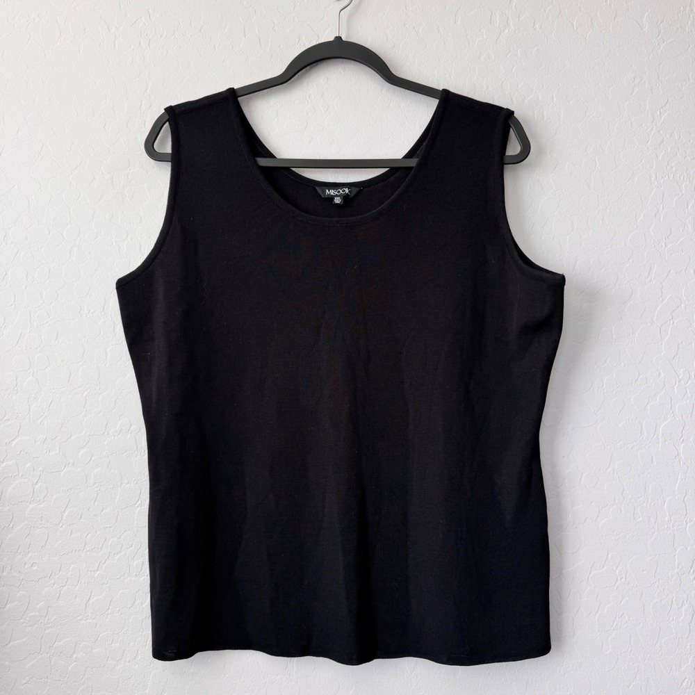 Misook XXL Knit Shell Top Black Sleeveless Scoop Neck Side Slits RN 73924